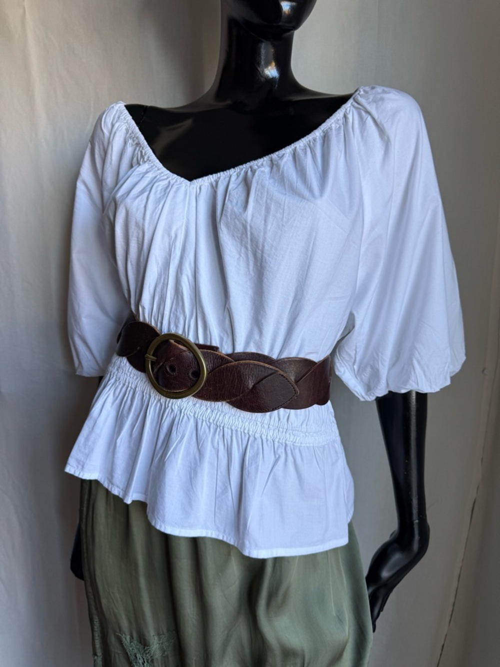 Loft White Peasant Blouse with Elastic Waist - , Women Tops